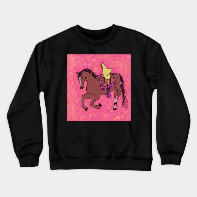 Chicken riding a horse flower Crewneck Sweatshirt by lexxiiimarie